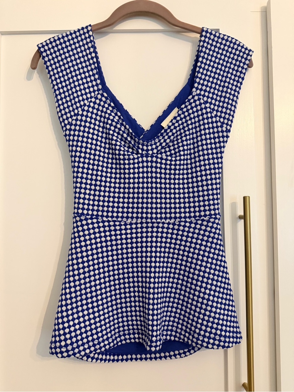 Anthropologie blue and white peplum top by Deletta